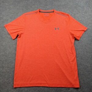 Under Armour Shirt Mens Medium Orange V Neck Athletic Training Running Tee
